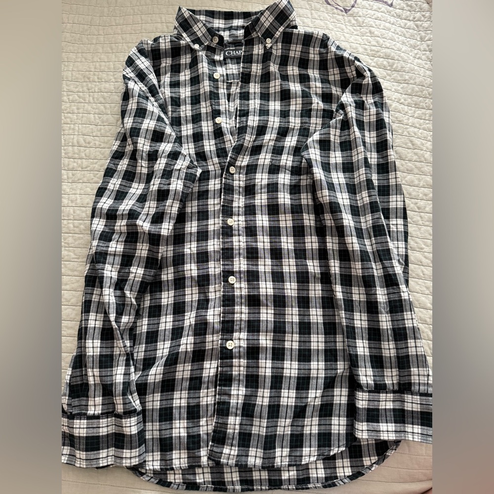 Chaps Black and White Plaid Men's Button Down Long-Sleeve Size Large
